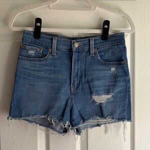 Levi's Medium Blue Distressed Denim Cutoff Shorts